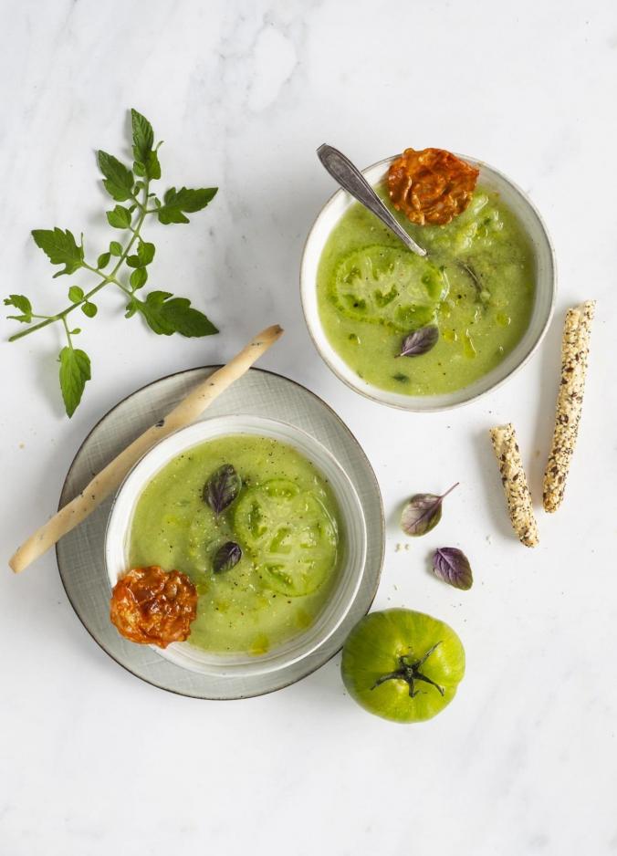 SAVEOL- recette Gaspacho Tigreen- chips de chorizo